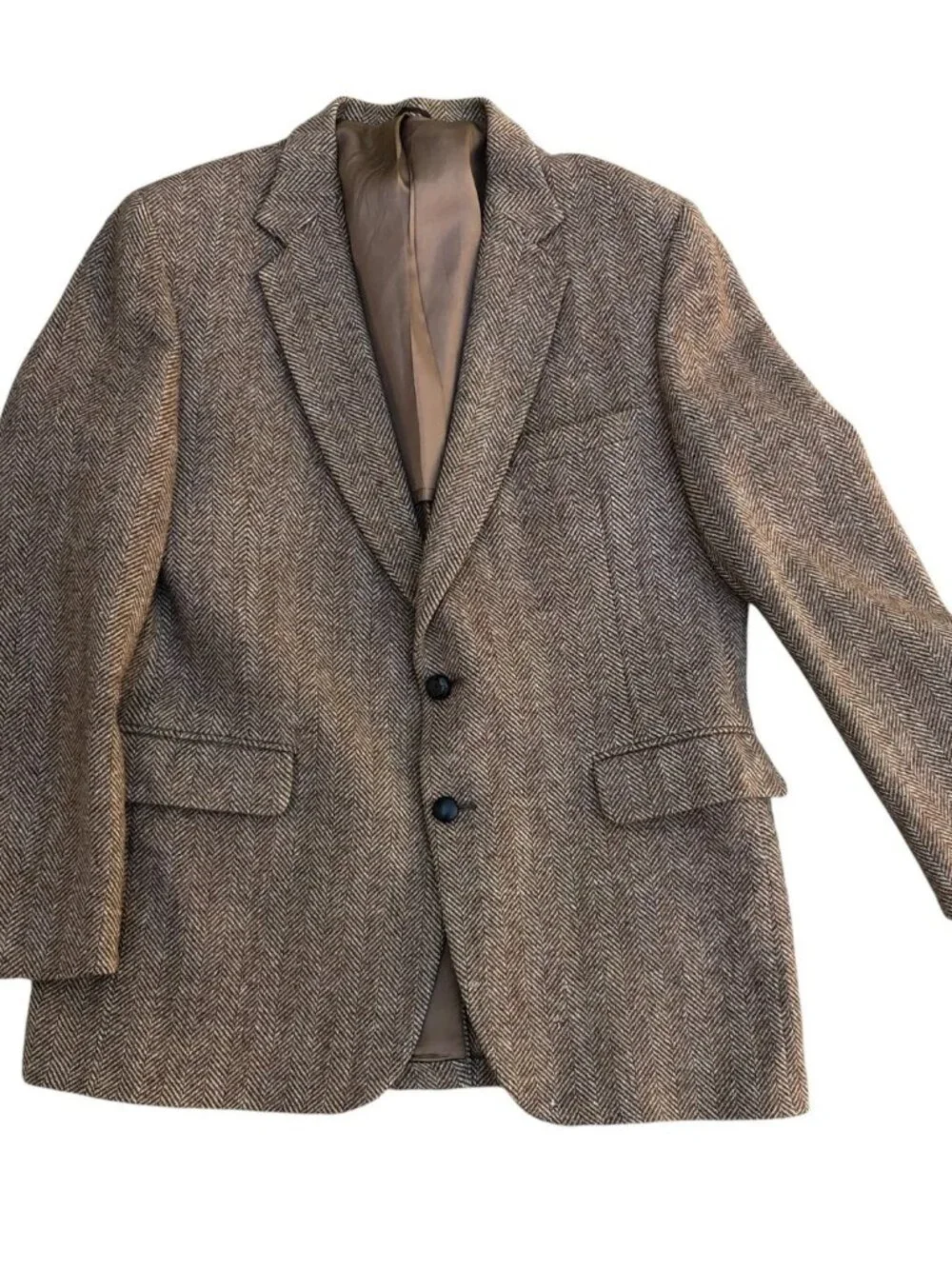 Vintage STAFFORD Herringbone Wool Blazer Jacket Men's 44R Brown Button Coat